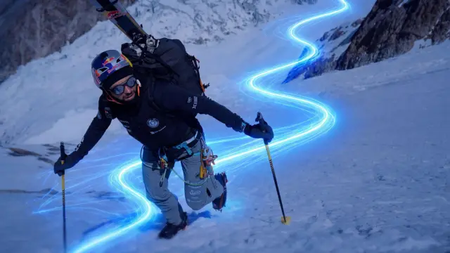 Grafika wyprawy Andrzeja Bargiela na Dhaulagiri z logo Comarchu