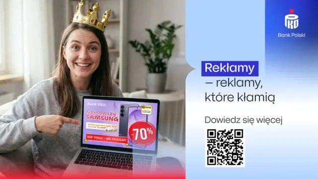 Grafika kampanii PKO Banku Polskiego o fałszywych reklamach w internecie