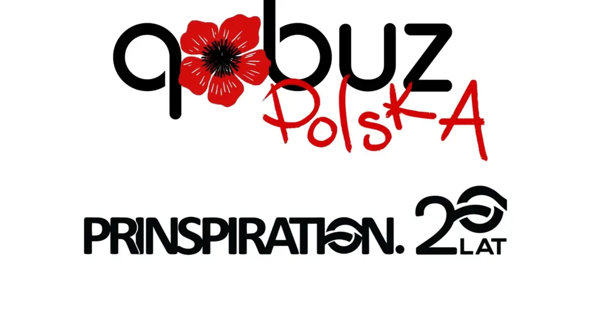 Logo Qobuz z czerwonym napisem Polska i logo PR Inspiration z oznaczeniem 20 lat